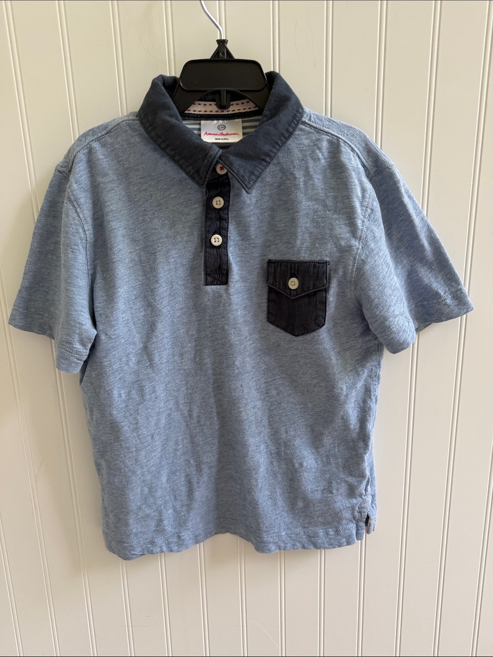 (296)Hanna Andersson Light Blue Polo with Dark Navy Trim